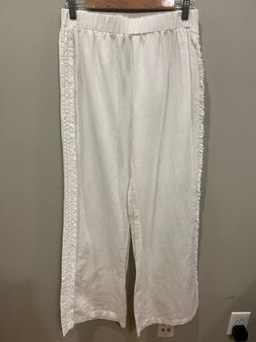 C&C California White Wide Leg Pants with Fringe Side Trim
